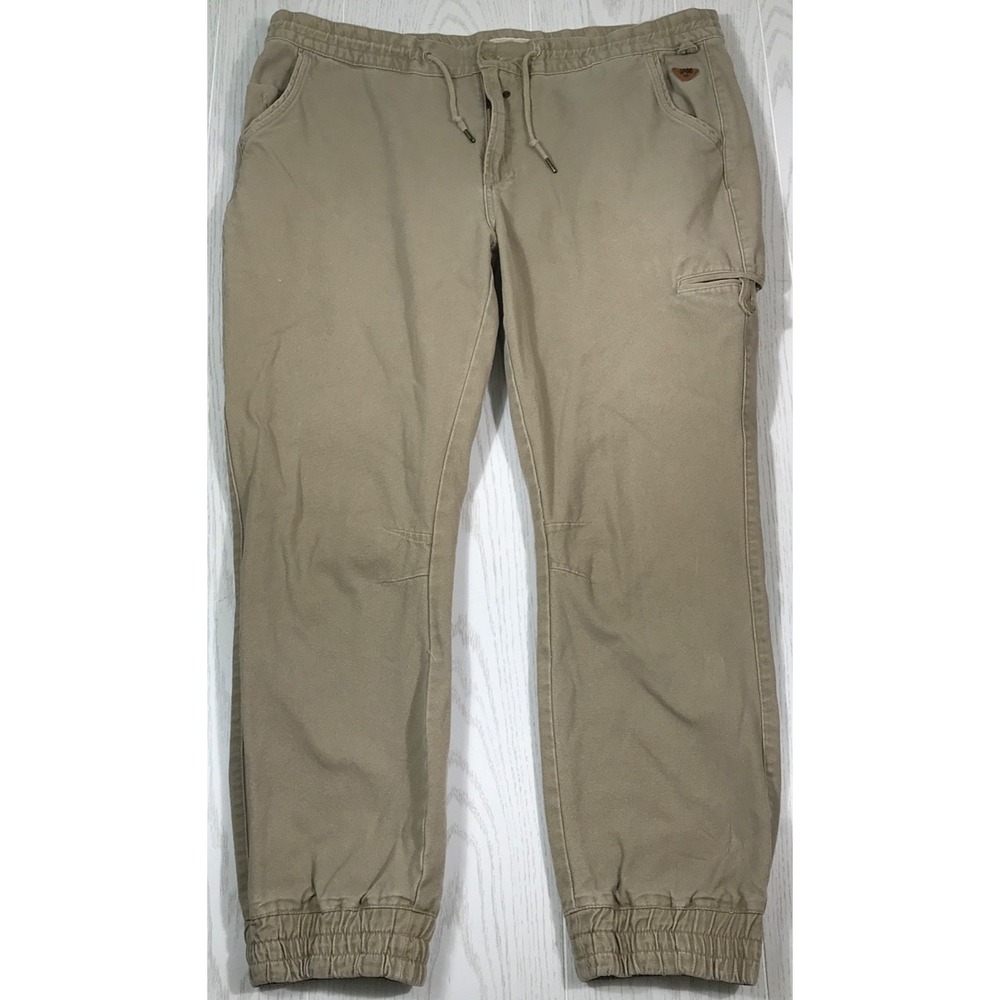 Parish Nation Canvas Joggers Men 42x30 Beige Cotton Baggy Tapered Comfort Cargo